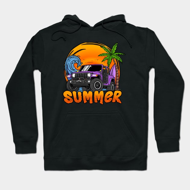 Purple Jeep Wrangler Summer Holiday Hoodie by 4x4 Sketch